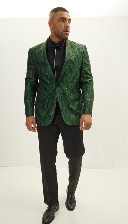 Peak Lapel Paisley Jacquard Tuxedo Jacket - Green - Ron Tomson