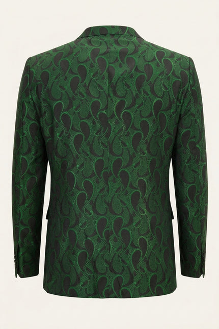 Peak Lapel Paisley Jacquard Tuxedo Jacket - Green - Back