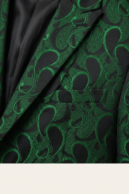 Peak Lapel Paisley Jacquard Tuxedo Jacket - Green - Detail