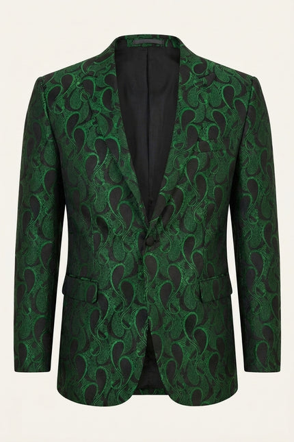 Peak Lapel Paisley Jacquard Tuxedo Jacket - Green - Front (Alt)