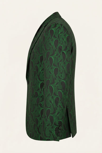 Peak Lapel Paisley Jacquard Tuxedo Jacket - Green - Side