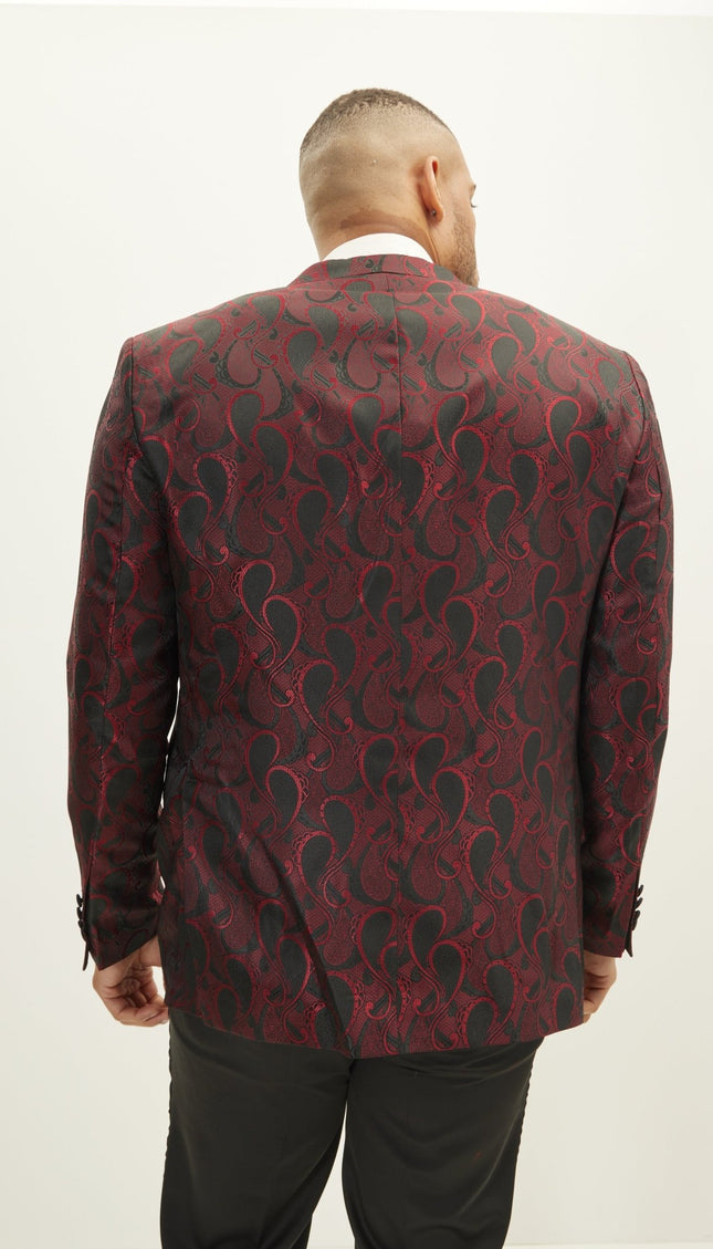 Peak Lapel Paisley Jacquard Tuxedo Jacket - Red - Ron Tomson