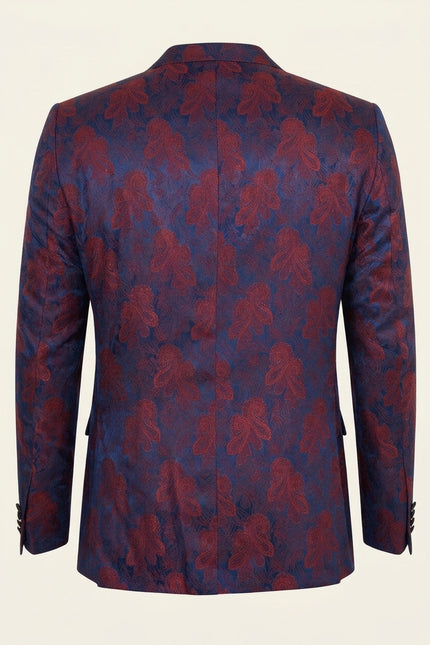 Peak Lapel Paisley Jacquard Tuxedo Jacket -  Red - Back