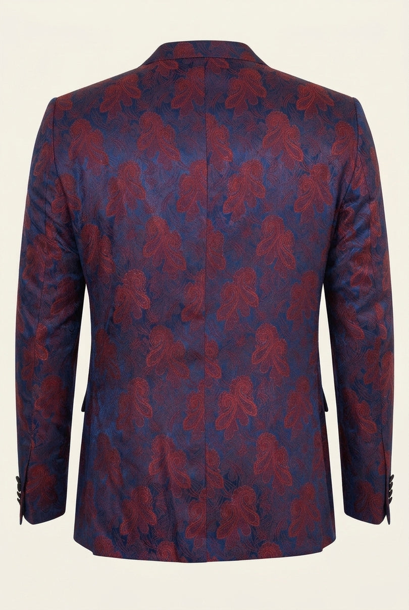Peak Lapel Paisley Jacquard Tuxedo Jacket -  Red - Back