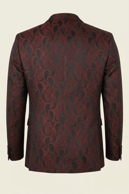 Peak Lapel Paisley Jacquard Tuxedo Jacket - Red - Back