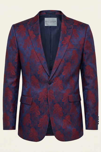 Peak Lapel Paisley Jacquard Tuxedo Jacket -  Red - Front
