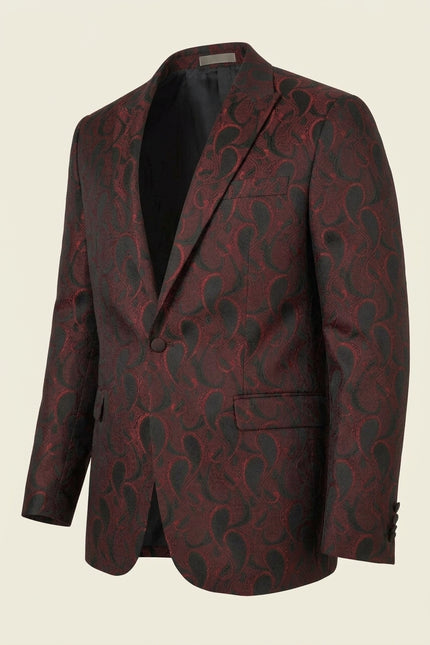 Peak Lapel Paisley Jacquard Tuxedo Jacket - Red - Side