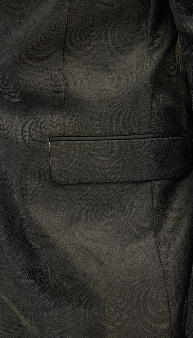 Peak Lapel Tuxedo Jacket - Leaf Jacquard Black - Ron Tomson