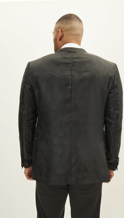 Peak Lapel Tuxedo Jacket - Leaf Jacquard Black - Ron Tomson