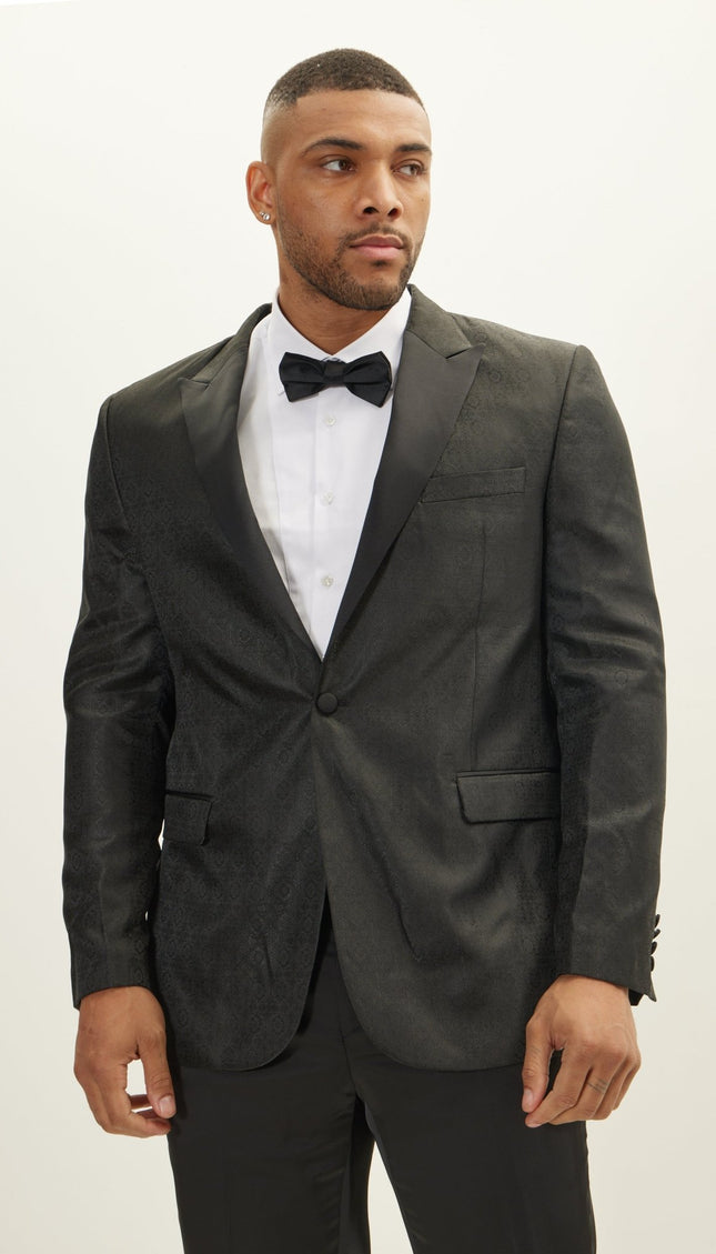Peak Lapel Tuxedo Jacket - Oriental Jacquard Black - Ron Tomson