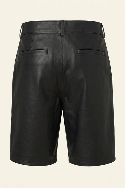 Perforated Cut-Out Leather Shorts - Black - Back