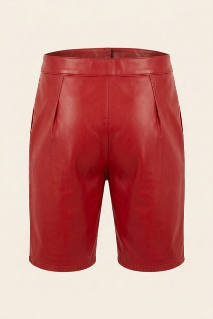 Perforated Cut-Out Leather Shorts - Red - Back
