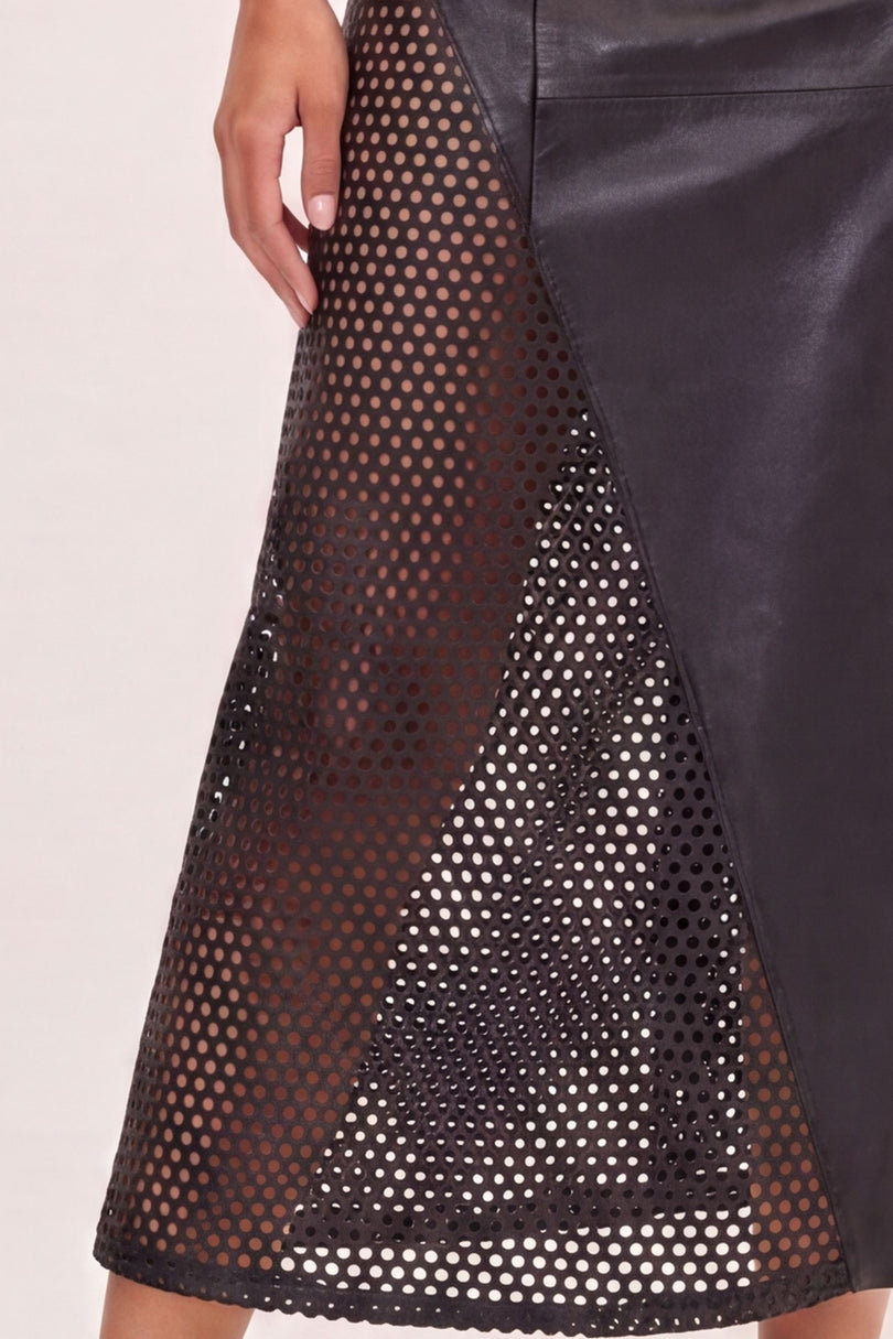 Perforated Fishnet Leather Dress - Black - fabric detail