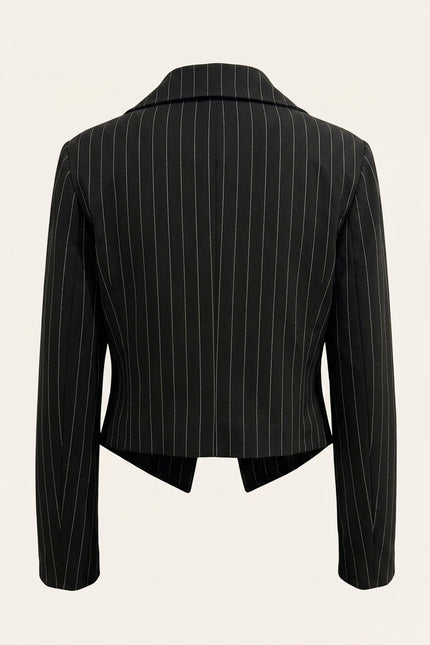 Pinstripe Cropped Blazer - Black - Back