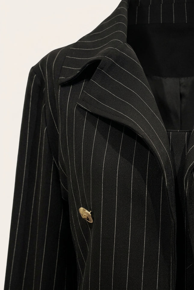 Pinstripe Cropped Blazer - Black - Detail