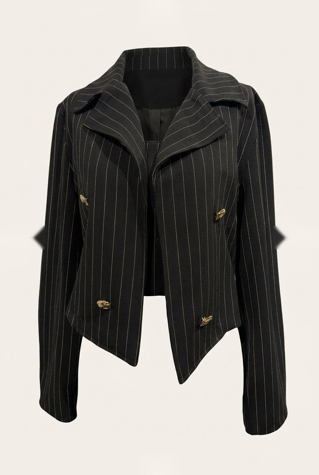 Pinstripe cropped blazer black — front view