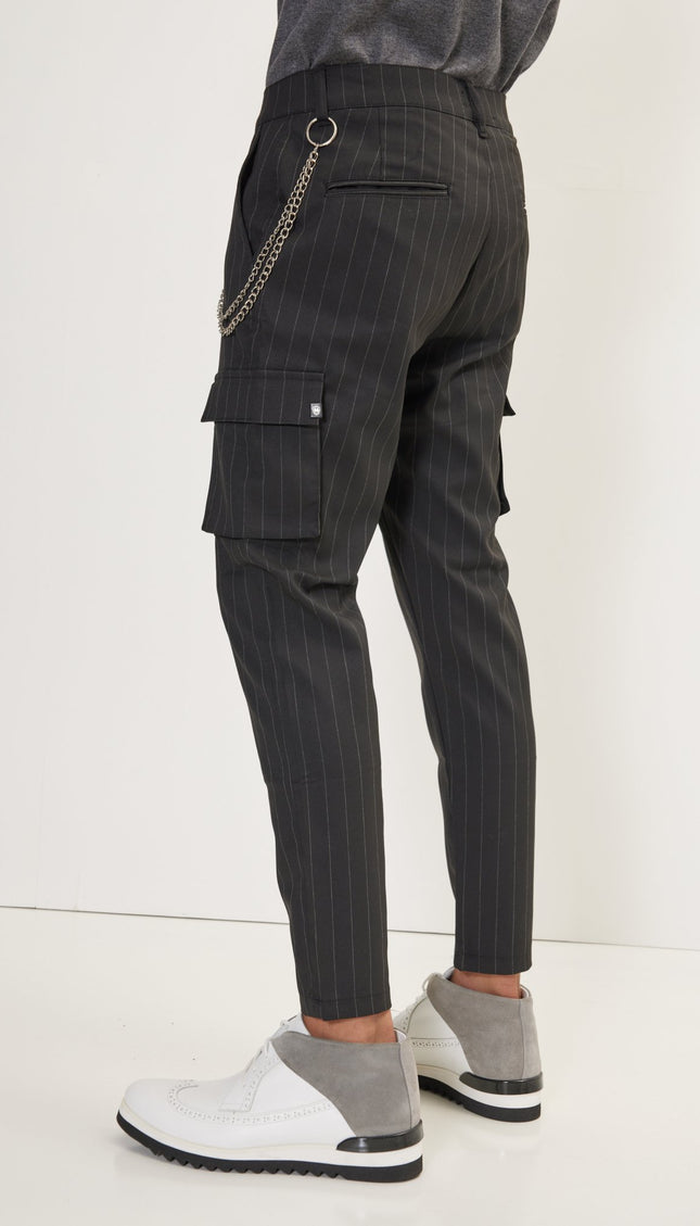 Pinstriped Cargo Pants - Black Anthracite - Ron Tomson