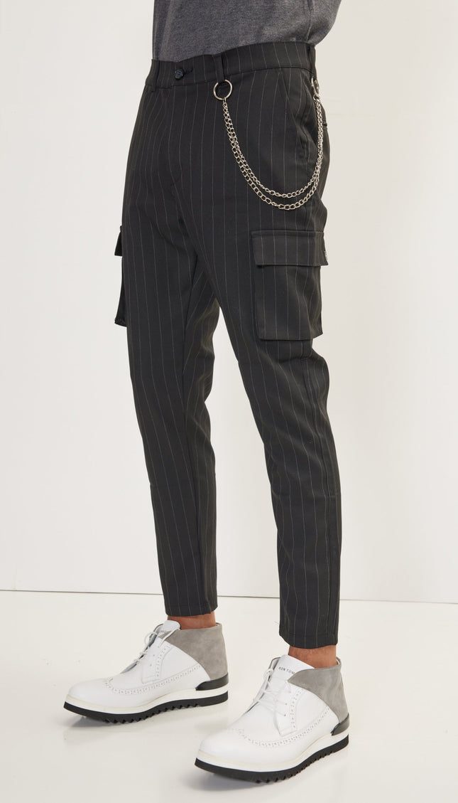 Pinstriped Cargo Pants - Black Anthracite - Ron Tomson
