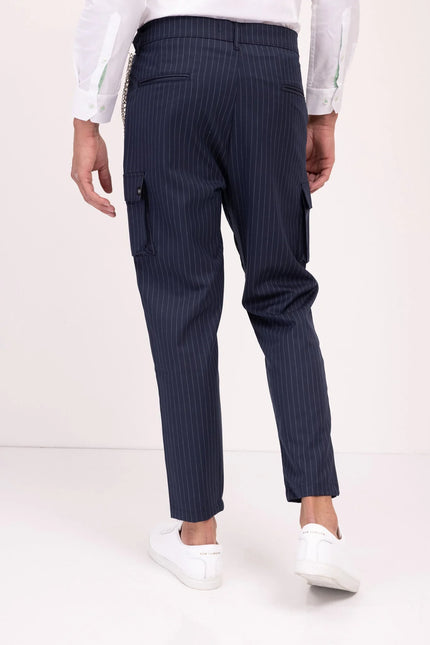 Pinstriped Utility Pants - Navy White - Ron Tomson