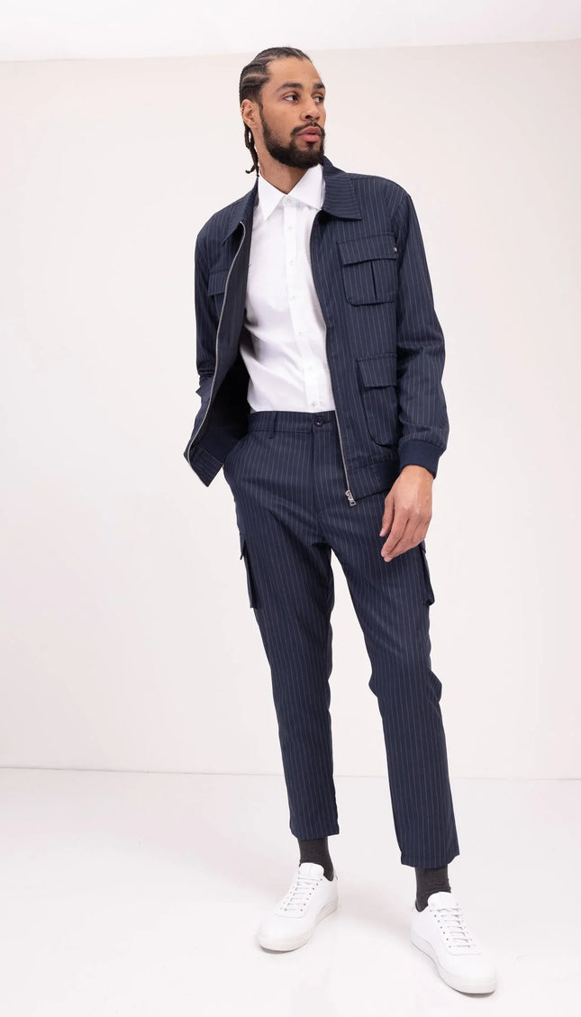 Pinstriped Utility Pants - Navy White - Ron Tomson