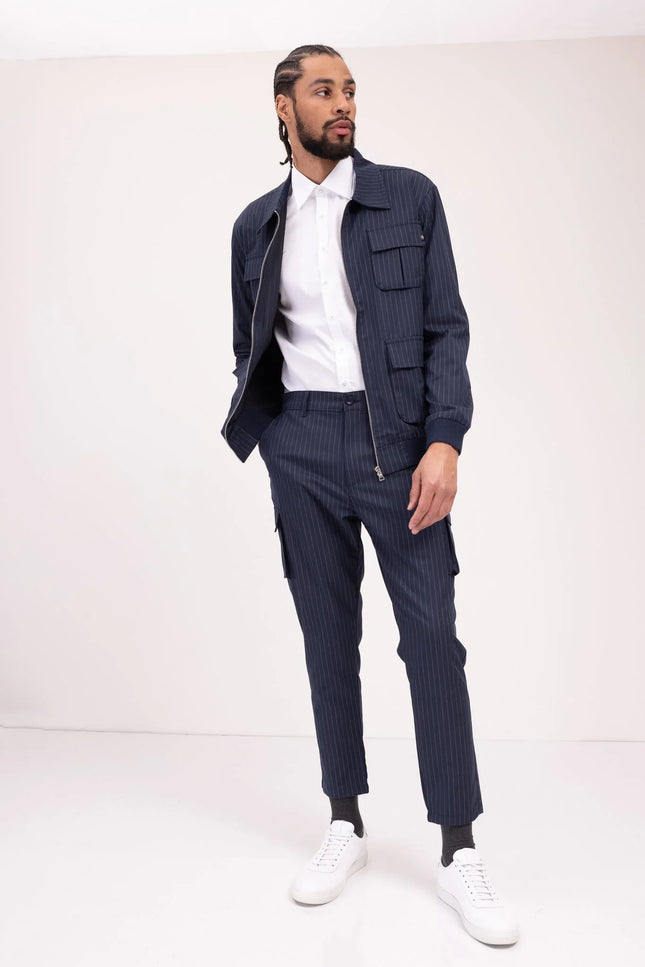 Pinstriped Utility Pants - Navy White - Ron Tomson