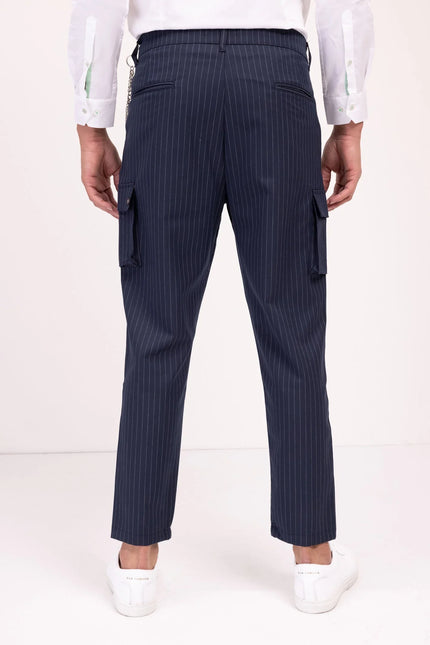 Pinstriped Utility Pants - Navy White - Ron Tomson