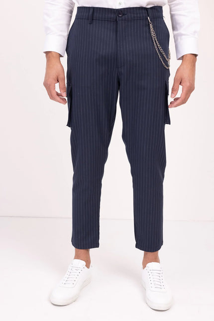 Pinstriped Utility Pants - Navy White - Ron Tomson