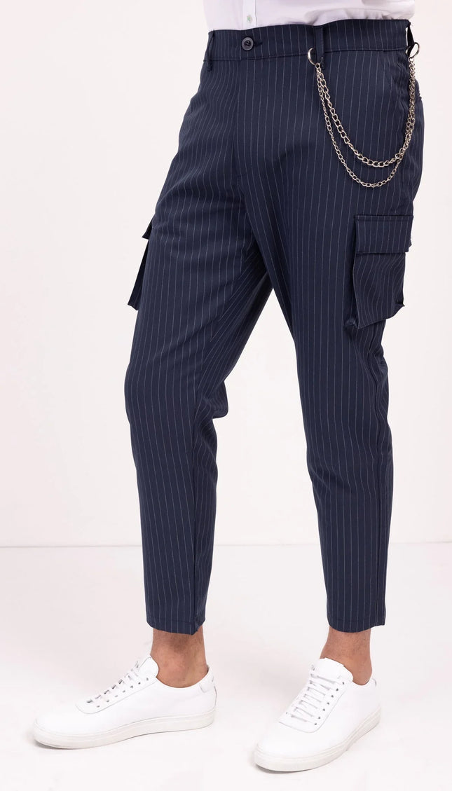 Pinstriped Utility Pants - Navy White - Ron Tomson