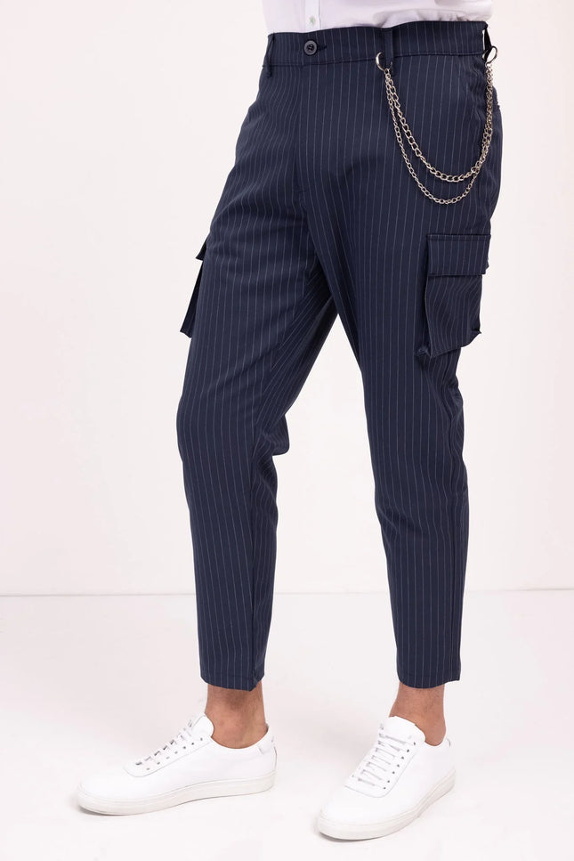 Pinstriped Utility Pants - Navy White - Ron Tomson
