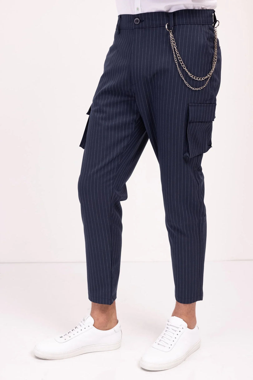 Pinstriped Utility Pants - Navy White - Ron Tomson