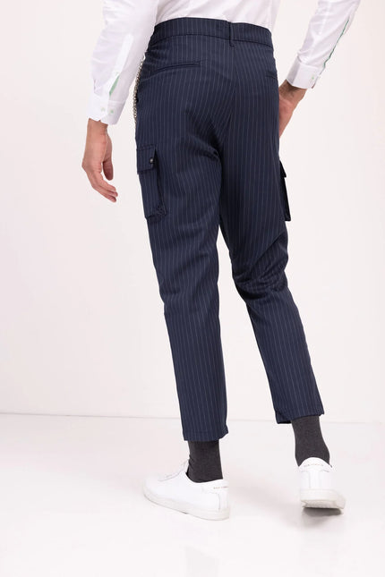 Pinstriped Utility Pants - Navy White - Ron Tomson