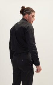 Piped Lurex Detailed Tuxedo Shirt - Black Black - Ron Tomson