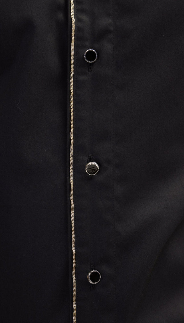 Piped Lurex Detailed Tuxedo Shirt - Black Black - Ron Tomson