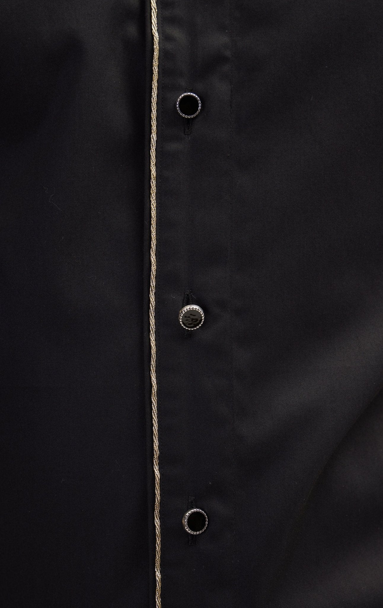 Piped Lurex Detailed Tuxedo Shirt - Black Black - Ron Tomson