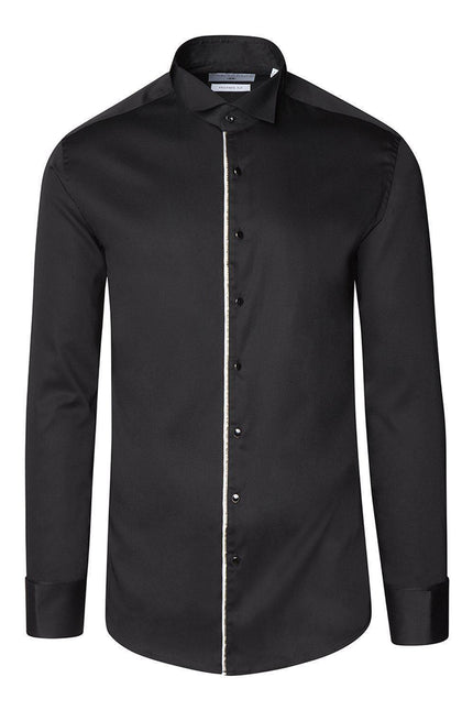 Piped Lurex Detailed Tuxedo Shirt - Black White - Ron Tomson
