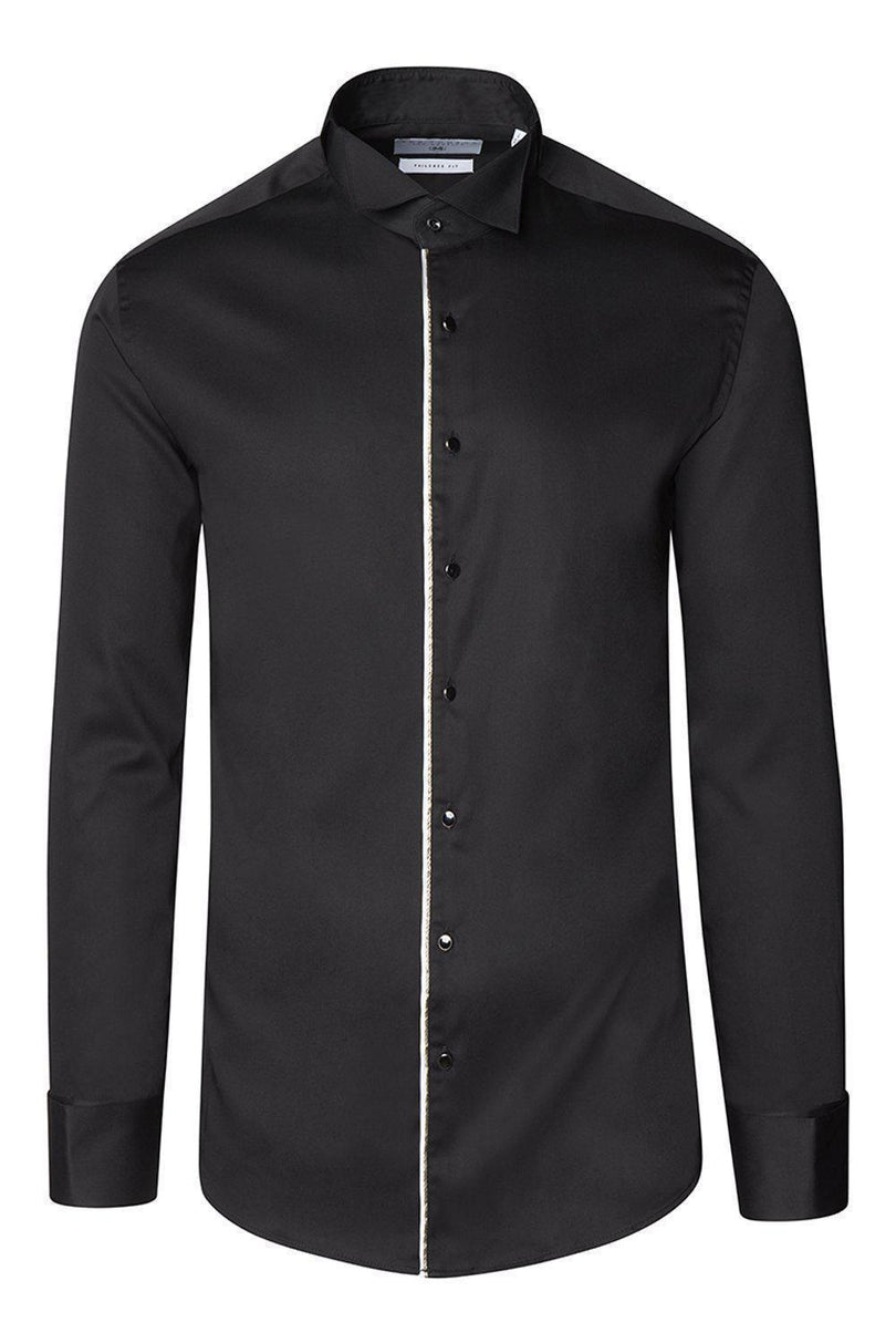 Piped Lurex Detailed Tuxedo Shirt - Black White - Ron Tomson