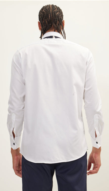 Piped Lurex Detailed Tuxedo Shirt - White Black - Ron Tomson