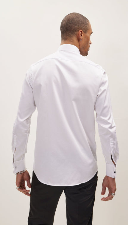 Piped Lurex Detailed Tuxedo Shirt - White Red - Ron Tomson