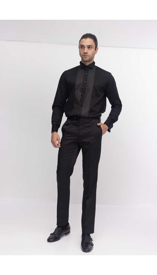 Pique Bib Tuxedo Shirt - Black Black - Ron Tomson