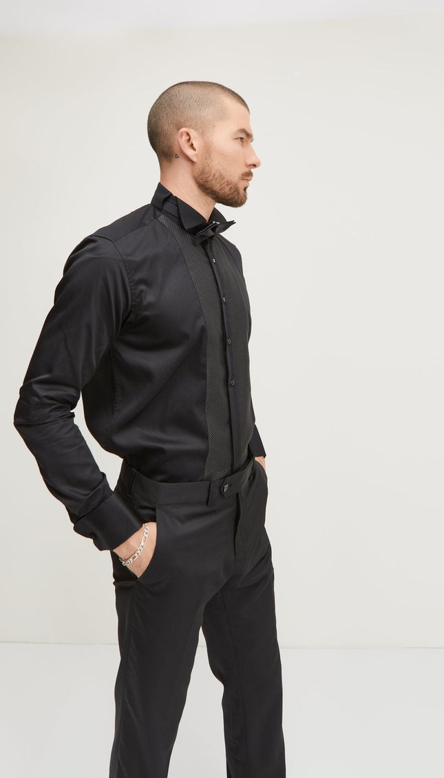 Pique Bib Tuxedo Shirt - Black Black - Ron Tomson