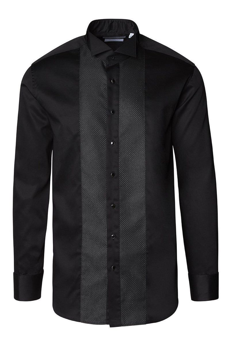 Pique Bib Tuxedo Shirt - Black Black - Ron Tomson