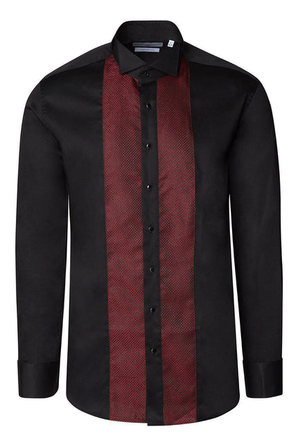 Pique Bib Tuxedo Shirt - Black Burgundy - Ron Tomson