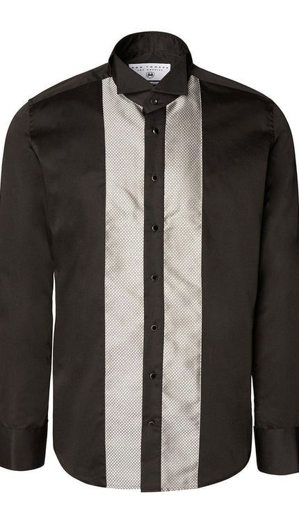 Pique Bib Tuxedo Shirt - Black Grey - Ron Tomson