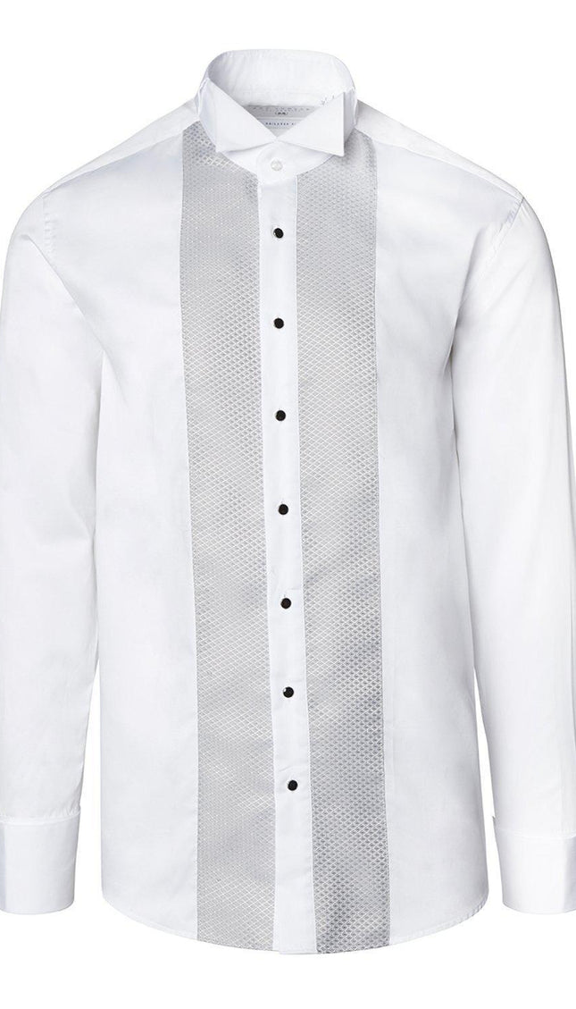 Pique Bib Tuxedo Shirt - White Grey - Ron Tomson
