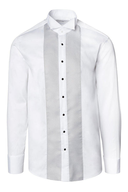 Pique Bib Tuxedo Shirt - White Grey - Ron Tomson