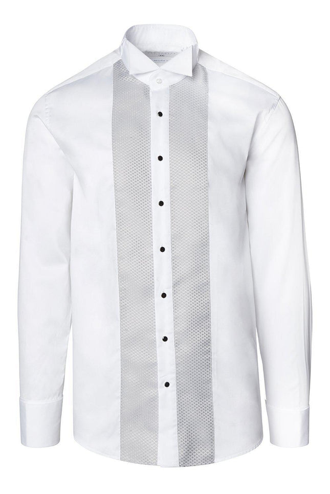 Pique Bib Tuxedo Shirt - White Grey - Ron Tomson