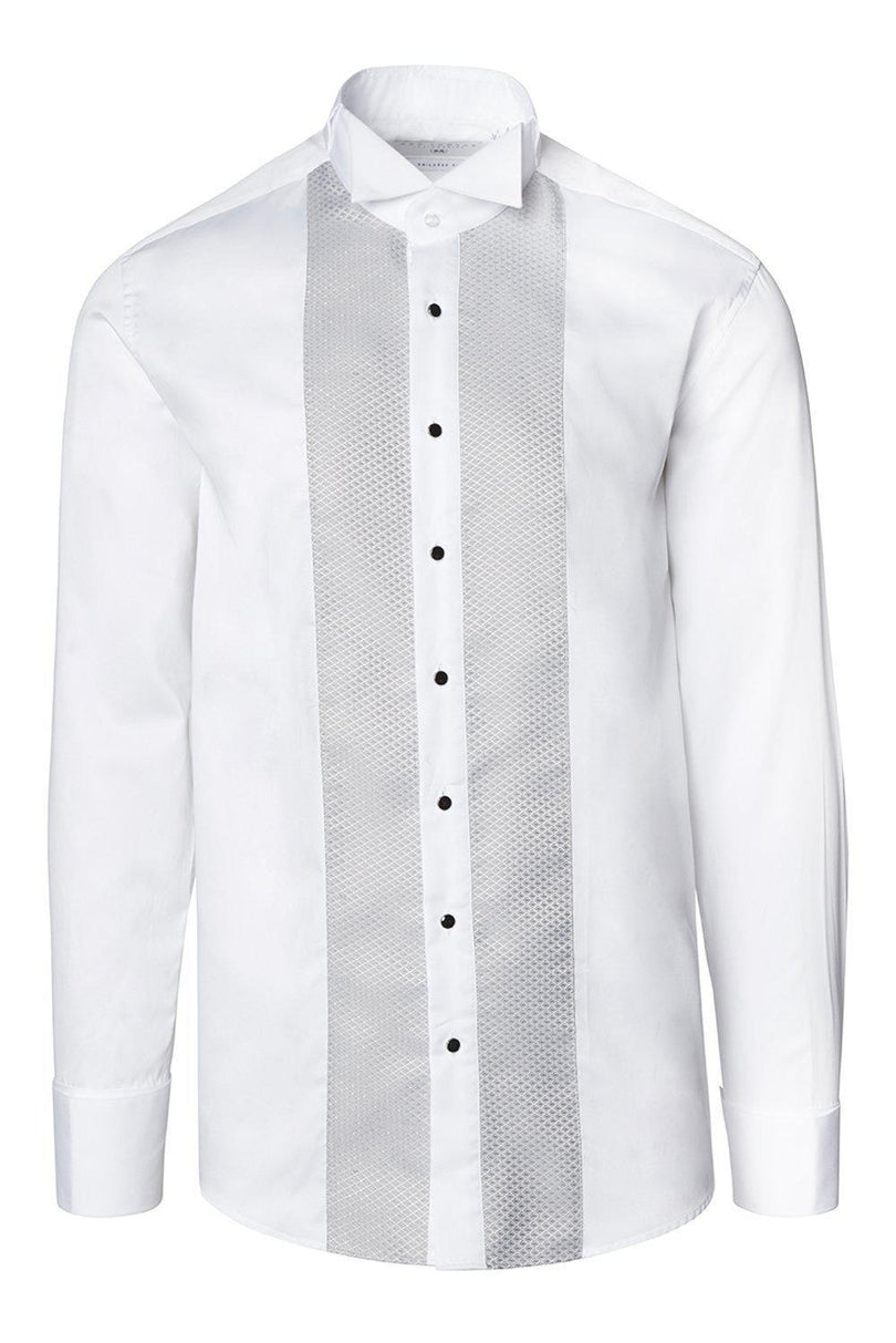 Pique Bib Tuxedo Shirt - White Grey - Ron Tomson