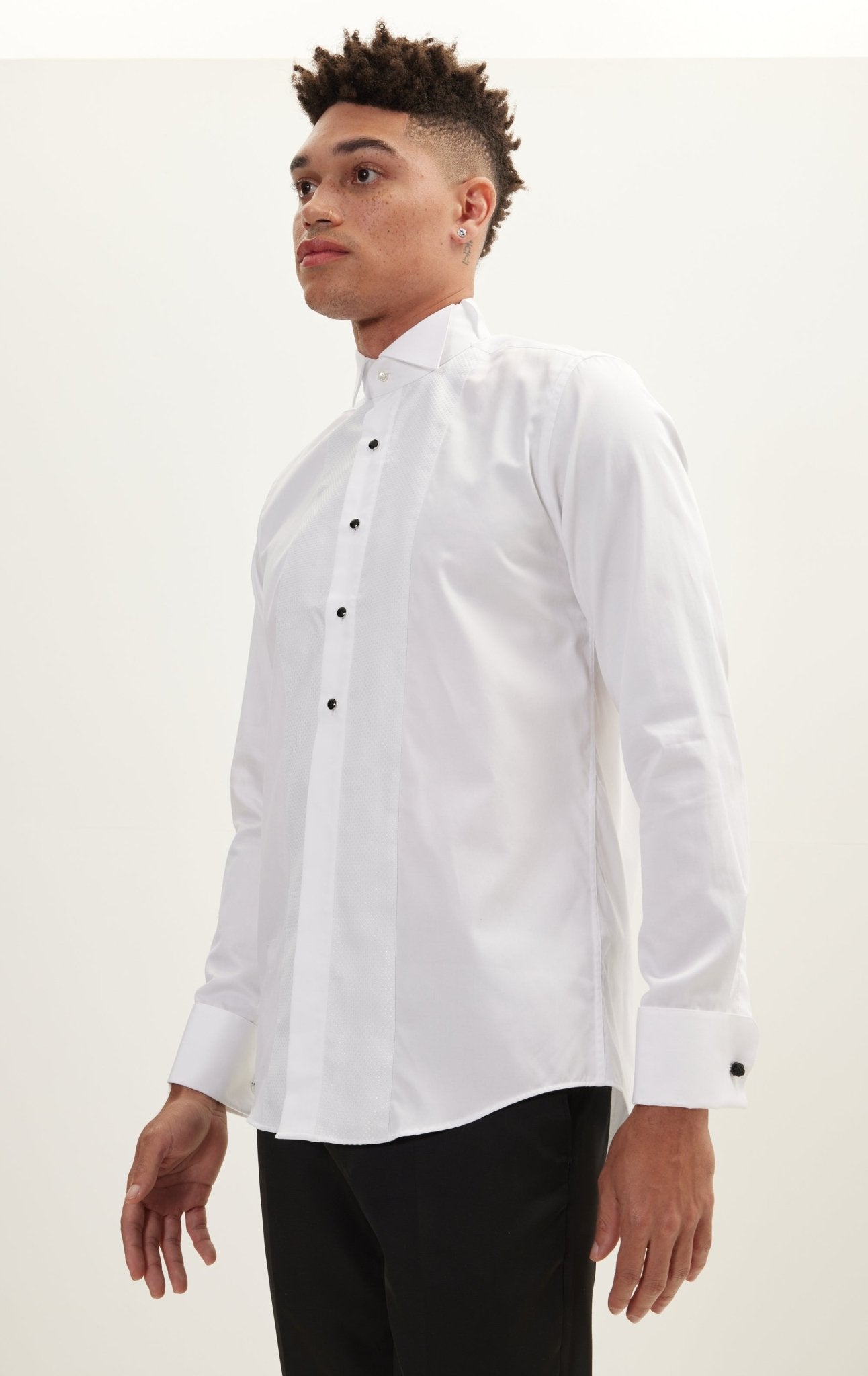 Pique Bib Tuxedo Shirt - White White - Ron Tomson