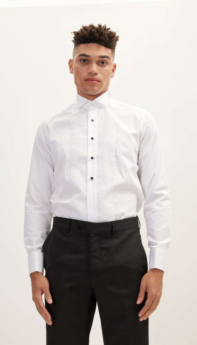 Pique Bib Tuxedo Shirt - White White - Ron Tomson