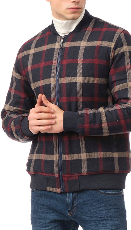 Plaid Bomber Jacket - Navy/Red - Ron Tomson